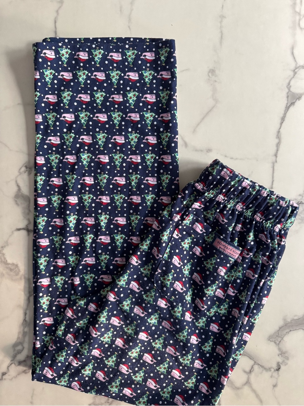 Vineyard Vines Kids’ Holiday Pajama Pants • Whales in Santa Hats, Trees, Snow